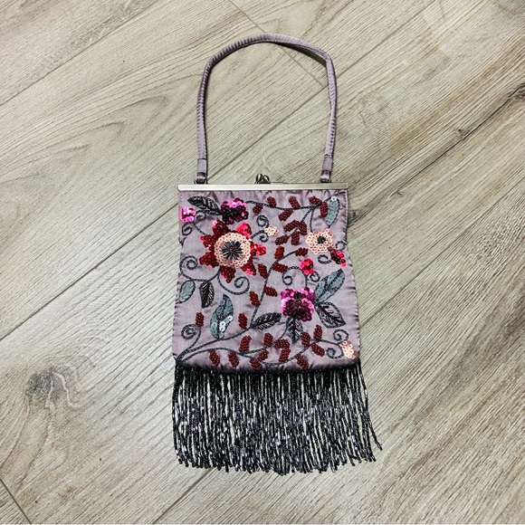 Jeanne Lottie Vintage Embroidered Beaded Sequins Evening Purse Purple Whimsigoth